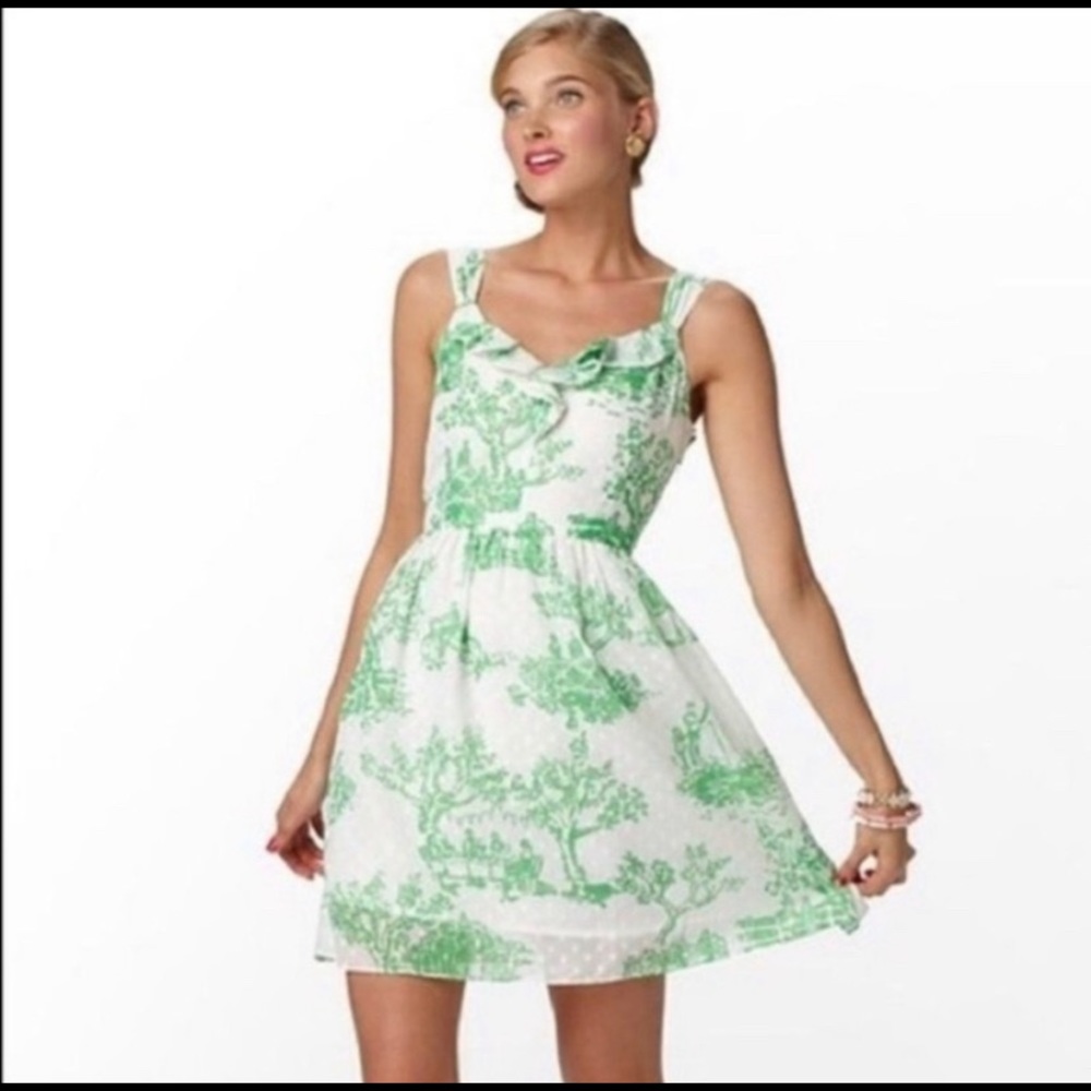 Lilly Pulitzer Peggy dress green white toile 0